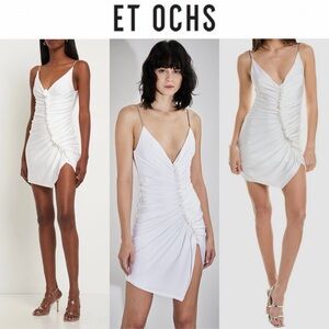 Et Ochs Cleo Ruffle Shiny Jersey Mini White Ruched Dress Sz 2 1195$ NWT